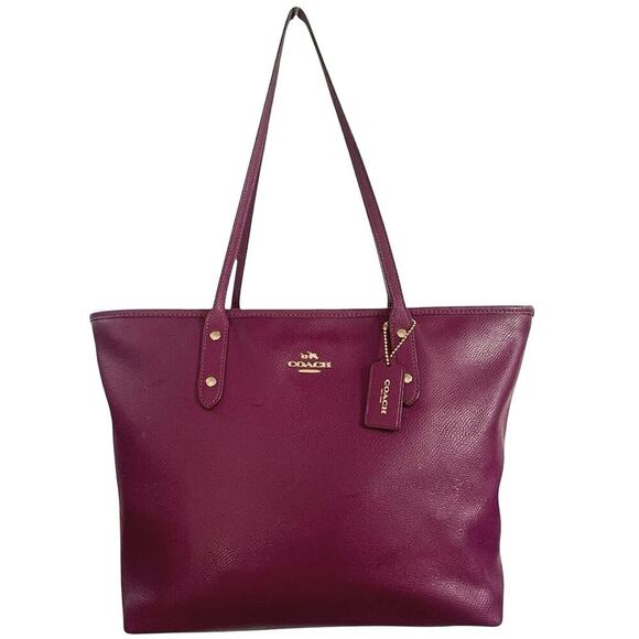 COACH CITY ZIP TOTE CROSSGRAIN LEATHER FUCHSIA PRE-OWNED VERY GOOD CONDITION - Picture 11 of 11